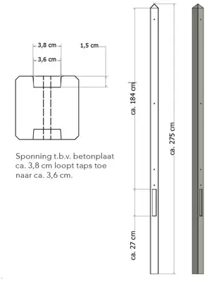 Woodvision betonpaal met diamantkop ongecoat 8,5x8,5x275cm grijs