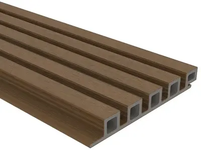 Woodvision Newtechwood hkc co-extrusie wand bekleding castellation 25 profiel 2,5x19,6x290 cm teak - afbeelding 4