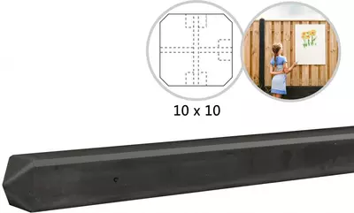 Woodvision t-paal beton diamantkop 10x10x280 cm antraciet ongecoat t.b.v. rotsmotief platen
