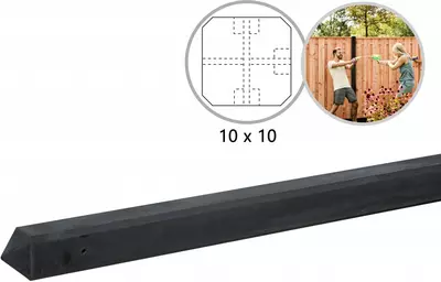 Woodvision t-paal beton diamantkop 10x10x280 cm antraciet ongecoat - afbeelding 1