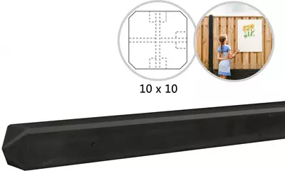 Woodvision t-paal beton met diamantkop 10x10x280 cm antraciet gecoat t.b.v. rotsmotief platen