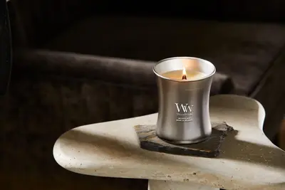 WoodWick medium candle limited edition melanite mist gunmetal - afbeelding 5