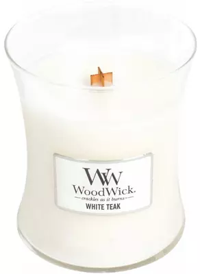 WoodWick medium candle white teak 