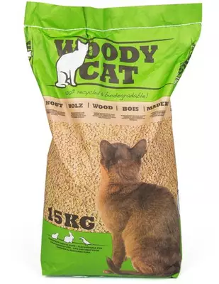 WoodyCat absorberende organische kattenbakvulling, 25 liter zak