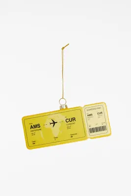 Yup in de boom glazen kerstbal boardingpass curaçao 12cm geel - afbeelding 1