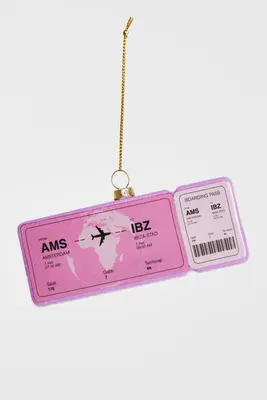 Yup in de boom glazen kerstbal boardingpass ibiza 12cm roze - afbeelding 1