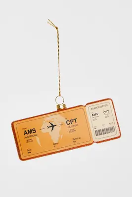 Yup in de boom glazen kerstbal bordingpass kaapstad 12cm oranje - afbeelding 1