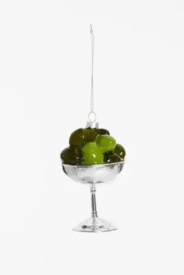 Yup in de boom glazen kerstbal coupe olijven 8cm zilver, groen - afbeelding 1