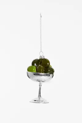 Yup in de boom glazen kerstbal coupe olijven 8cm zilver, groen - afbeelding 2