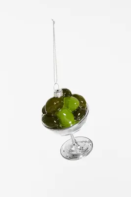 Yup in de boom glazen kerstbal coupe olijven 8cm zilver, groen - afbeelding 3