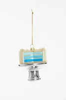 Yup in de boom glazen kerstbal gender reveal taart 8cm wit, blauw - afbeelding 2