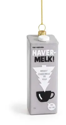 Yup in de boom glazen kerstbal havermelk 9.5cm grijs - afbeelding 1