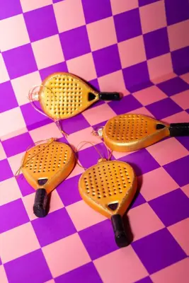 Yup in de boom glazen kerstbal padelracket 10cm goud - afbeelding 3