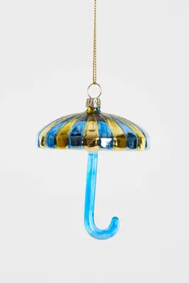 Yup in de boom glazen kerstbal paraplu 9cm blauw, goud - afbeelding 1