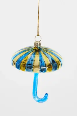 Yup in de boom glazen kerstbal paraplu 9cm blauw, goud - afbeelding 2