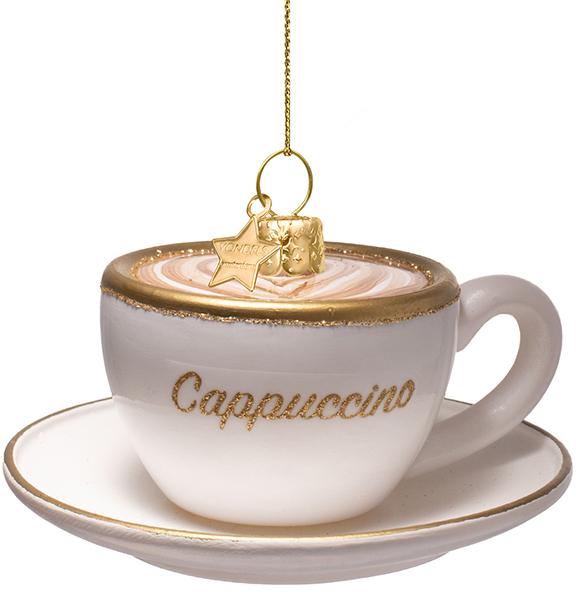 Vondels glazen kerstbal cappuccino 5cm wit