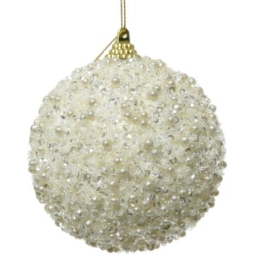 Decoris kunststof kerstbal parel 8cm wolwit