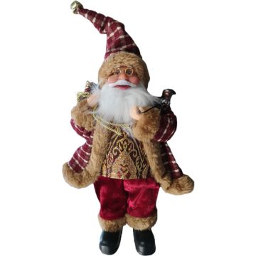 Kerstfiguur polyester kerstman met zak 15x10x30cm rood