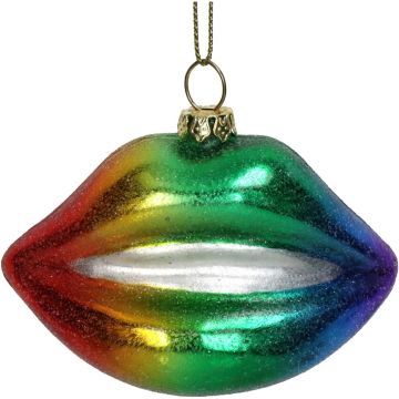 HD Collection glazen kerst ornament lippen regenboog 5.5cm multi