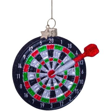 Vondels glazen kerstbal dartbord 8.5cm zwart