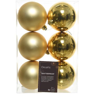Decoris kunststof kerstbal mix licht goud 6 stuks