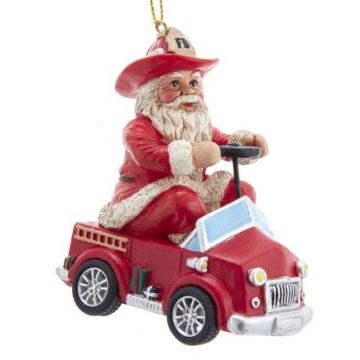 Kurt S. Adler kunststof kerstbal kerstman brandweer 9cm rood