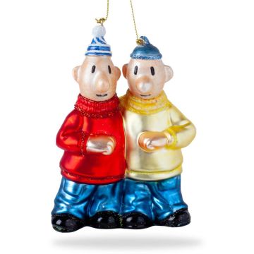 De Ballen Uit glazen kerstbal buurman en buurman 12cm multi