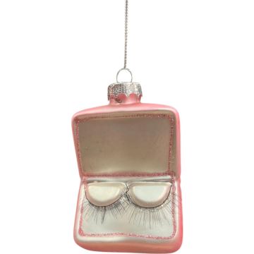 Glazen kerst ornament nepwimpers 9.5cm roze