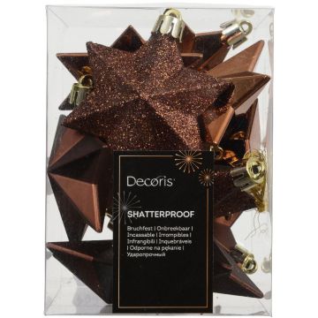 Decoris kunststof kerst ornament ster 12.3cm espresso 12 stuks