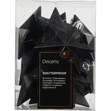 Decoris kunststof kerst ornament ster 12.3cm zwart 12 stuks