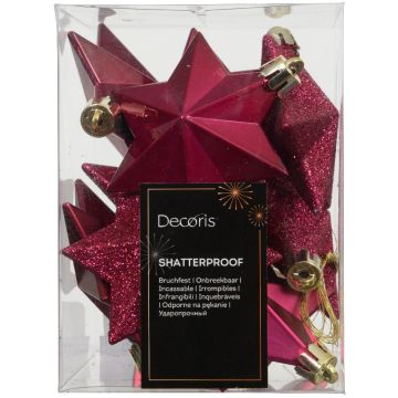 Decoris kunststof kerst ornament ster 12.3cm festive roze 12 stuks