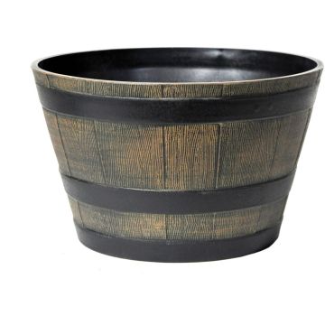 Mega Collections Barrel Planter Brown - Ø33 x H20.5 cm – Kunststof Bloempot/Plantenbak in Houtlook
