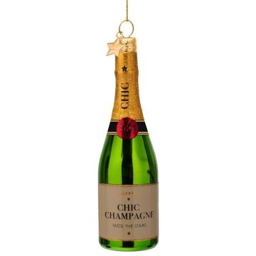 Vondels glazen kerstbal champagnefles 14cm groen