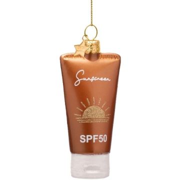 Vondels glazen kerstbal zonnenbrandcrème spf50 9cm bruin