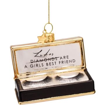 Vondels glazen kerstbal nepwimpers 7cm zwart, goud