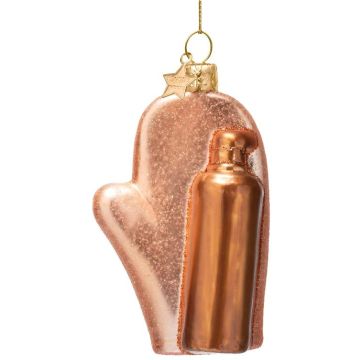 Vondels glazen kerstbal zelfbruiner met handschoen 12cm bruin