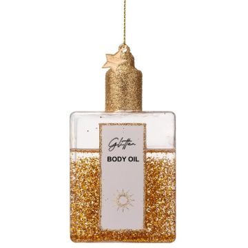 Vondels glazen kerstbal bodyolie 10cm goud, transparant