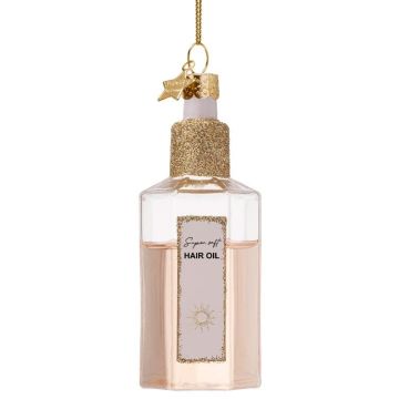Vondels glazen kerstbal haarolie 11cm transparant, roze