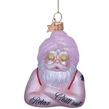 Vondels glazen kerstbal kerstman wellness 8.5cm multi
