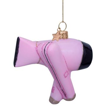 Vondels glazen kerstbal haardroger set 6.5cm roze