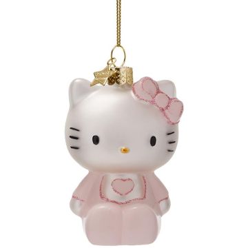 Vondels glazen kerstbal Hello Kitty baby 9cm roze, wit