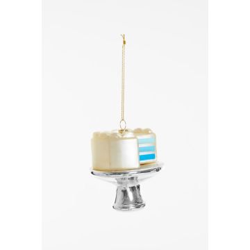 Yup in de boom glazen kerstbal gender reveal taart 8cm wit, blauw