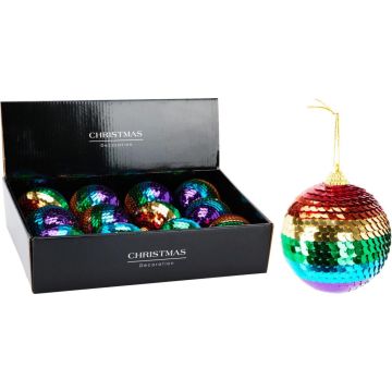 Kunststof kerstbal sequins 7.5cm multi