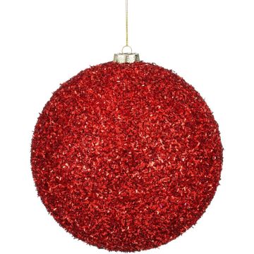 Mica Decorations kunststof kerstbal tinsel 20cm rood