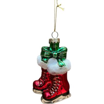Glazen kerst ornament schaatsen 10.5cm rood