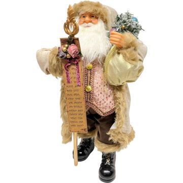 Kerstfiguur kunststof kerstman francois 15x20x45cm roze