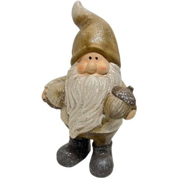 Kerstfiguur kunststof kerstman met eikel 11x7x18cm bruin