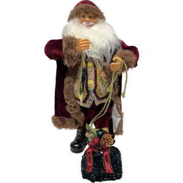 Kerstfiguur kunststof kerstman charel 15x20x45cm bordeauxrood