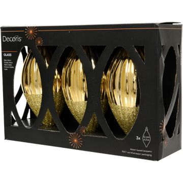 Decoris glazen pegels glans en glitter 12cm 3 stuks