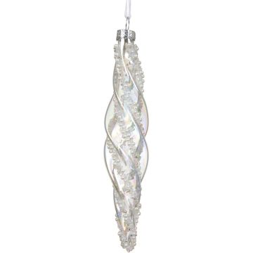 Decoris glazen kerst ornament ijspegel 15cm wit